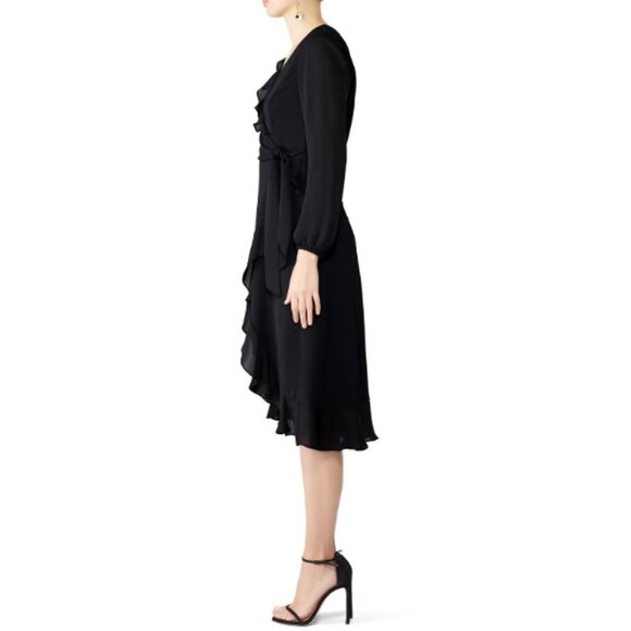 Parker NY Dress Womens Size 4 Black Hi-Low Ruffle Elegant Long Sleeve - Picture 10 of 10